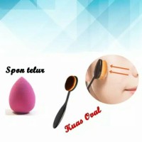 Jual Set oval make up brush foundation powder + make up sponge Murah
