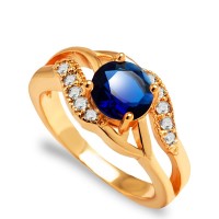 Cincin Emas 18k Batu Berlian Imitasi Biru (Perhiasan Wanita) - BR049