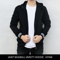 Jual Jaket Polos Baseball Varsity Hoodie - Hitam Murah