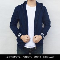 Jual Jaket Polos Baseball Varsity Hoodie - Biru Navy Murah