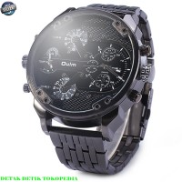Jual Jam tangan pria dual time analog Oulm Quartz Men 3548 Black H358 Murah