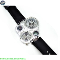 Jual Jam tangan pria analog Oulm kulit Fashion 9415 Silver Black H368 Murah