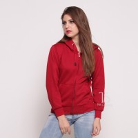 Jual Jaket Hoodie Zipper Merah Maroon Polos Wanita M - XL Murah