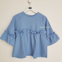 Jual Baju Atasan Blouse Wanita Frill Biru Murah