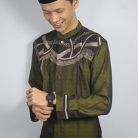 Jual Koko Bordir Warna Hijau Baju Lebaran Model lengan Panjang Katun