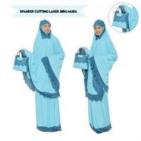 Jual ELEGAN MUKENA DEWASA SPANDEK CUTTING LASER BIRU MUDA Murah Murah