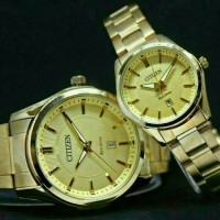 JAM TANGAN CITIZEN DATE STYLE COUPLE RANTAI FULL GOLD SUPER MEWAH