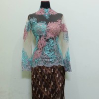 Model Kebaya Modern Baju Wanita Pesta Tile Brokat Lengan Panjang
