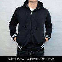 Jual Jaket Sweater Polos Baseball Varsity Hoodie Unisex - Hitam Murah