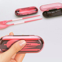 Jual 1 Set Alat Makan Portable Lipat Travel / Transparan Set Sendok Garpu Murah