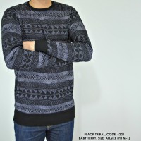Jual SWEATER SWITER MOTIF PRINT CORAK TRIBAL HITAM COWOK PRIA Murah