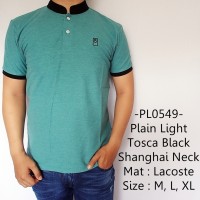 Jual Baju Kaos Berkerah Distro Plain Light Tosca Black Shanghai Neck - 549 Murah