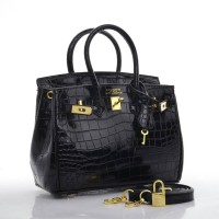 Tas Hermes Birkin 25 Croco Glossy HITAM Semi Premium 2017