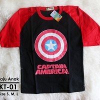 Jual Baju Anak Kaos Anak Branded Captain America Size S M L Usia 7-12 tahun Murah