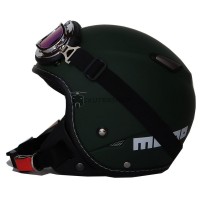 Helm Retro Pilot Klasik JPN Momo Vintage Hijau Army Doff Goggle Chrome