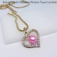 Liontin Mutiara Air Tawar Super Asli Lombok dan Kalung Bahan Rhodium