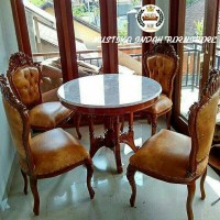 KURSI MAKAN GANESHA JAMBU DAN MEJA BUNDAR MARMER