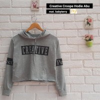 Jual Atasan Wanita Sweater Cewek Abu Creative Crop Hoodie Murah Terbaru Murah