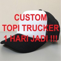 Jual Topi Trucker + Design suka suka / Custom - Tulisan 1 warna Murah