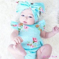 Jual Jumpsuit bayi import floral print set bandan #Biru Murah