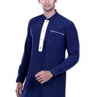 Jual Baju Koko Pria Gamis Muslim Kurta Cowok Katun Biru Original Murah