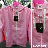 Jual jaket running NIKE waterproof pink polkadot Murah