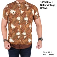 Jual baju batik pria lengan pendek slimfit vintage brown / kemeja b Murah