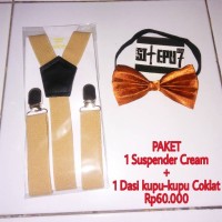 Jual Paketan suspender cream dan dasi kupu-kupu coklat Murah