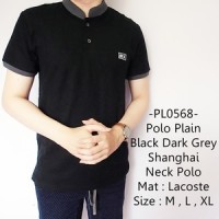 Jual Kaos Berkerah Pria Distro Plain Black Dark Grey Shanghai Neck - 568 Murah