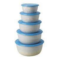 Jual IKEA REDA Tempat makanan, set isi 5, bulat putih transparan, biru Murah