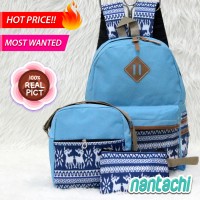 Jual Tas Ransel Wanita/Sekolah Rusa Etnik Biru Muda 3in1 Murah