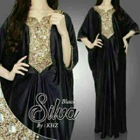 Jual kaftan / gamis satin syar'i cassandra black Murah