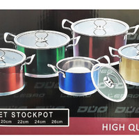 Jual PANCI STAINLESS WARNA DUO LEBAO 5 SET STELL TUTUP KACA STOCKPOT BAGUS Murah