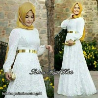 gamis khadijah white syar'i brokat + pashmina