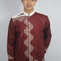 Baju Muslim Koko Warna Merah list Putih/ Trendy/ Bermerk