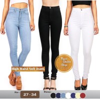 Jual Celana Jeans Wanita HW High Waist Highwaist one buton Soft Jeans Murah