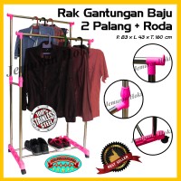 Jual Rak Gantungan Baju 2 Palang + Roda Murah