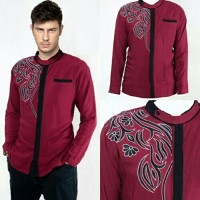 baju koko tasmatas maroon lengan panjang bordir bahan adem