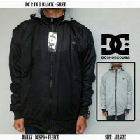 Jaket Bolak Balik DC Pria Hitam Abu Hoodie Parasut Fleece BB Cowok