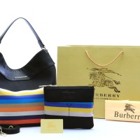 Tas Burberry Hobo Ashby Strip Multicolor Set Hitam AP1039R