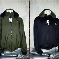 Jaket Bolak Balik DC Pria Hijau Army Hitam Hoodie Parasut Fleece Polos