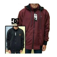 Jaket Bolak Balik DC Pria Merah Maroon Hitam Hoodie Parasut Fleece BB