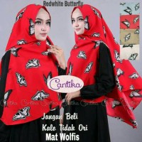 KHIMAR REDWHITE BUTTERFLY / JILBAB CANTIKA /KERUDUNG SYARI/ HIJAB KUPU