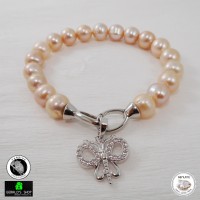 Jual Gelang Mutiara Air Tawar Asli Alluring Charm Butterfly Peach / Kado Murah