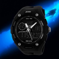 Jual Jam Tangan Pria Original Black Hitam Pekat Dual Time Casual Keren Murah