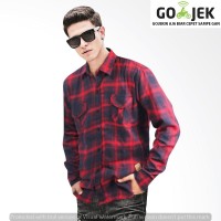 Jual Adamsbell Flanel Shirt Kotak Kemeja Pria - Merah Hitam Murah