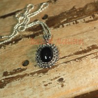 Jual Black vintage model fashion pendant kalung hitam elegan klasik silver Murah