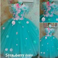 Jual dress tutu flower blue&pink&headband Murah