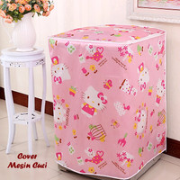 Jual Cover Mesin Cuci Buka Atas HELLO KITTY Bahan Satin Tebal Anti Air Murah