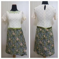 Jual Dress Pesta Brokat Batik Hijau / Baju Batik Wanita Gaun Pesta Katun Murah